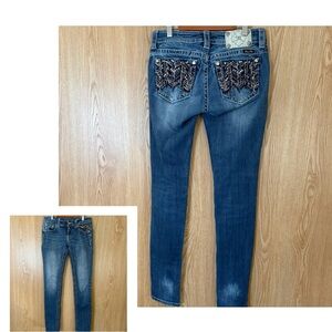 Miss Me Blue Skinny Jeans with Embellished Pockets